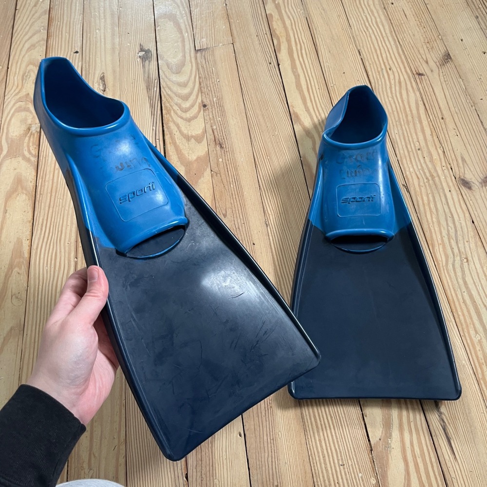 Sporti Floating Swim Fins Unisex Size W 5-7 M 3-5 Blue Black Training Snorkel